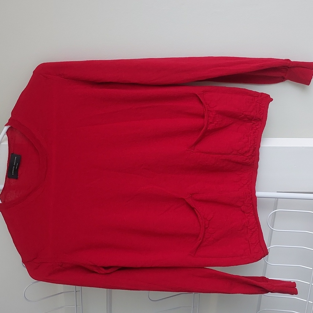 Roberto Collina 100% Wool Sweater Pullover Crew Neck Front Pockets Red Small